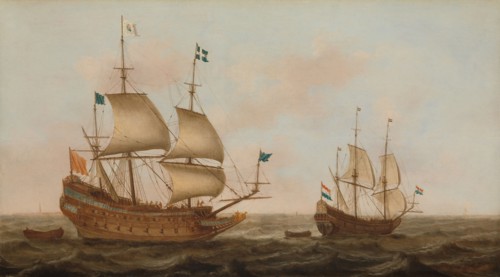 A Warship Built for France and a Dutch Yacht under Sail, c.1635. Creator: Jacob Gerritz Loef.