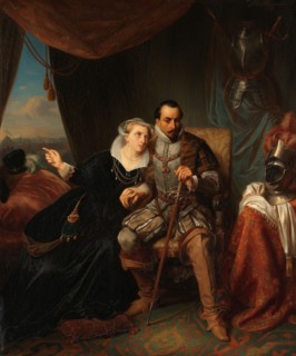 Magdalena Moons Begs her Fiancé Francisco Valdez to Postpone the Storming of Leiden another night, 1574. Creator: Simon Opzoomer, 1840-1850.