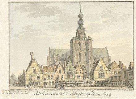 Church and Markt in Bergen op Zoom, 1739. Creator: Abraham de Haen.