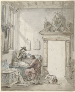 Interior scene with man at a writing desk, 1763-1826.  Creator: Abraham van Strij.