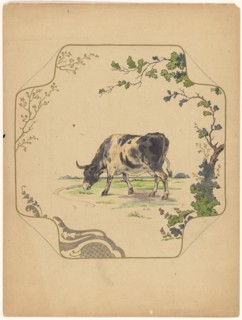 Design for model 'square' board with grazing cow, c.1875-c.1880. Creator: Albert Louis Dammouse.