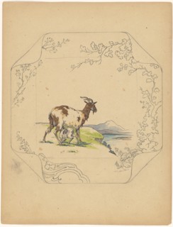 Design for model 'square' board with a suckling goat, c.1875-c.1880. Creator: Albert Louis Dammouse.