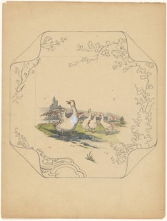Design for model 'square' board with four geese, c.1875-c.1880. Creator: Albert Louis Dammouse.