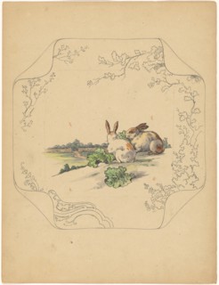 Design for model 'square' board with two rabbits, c.1875-c.1880. Creator: Albert Louis Dammouse.