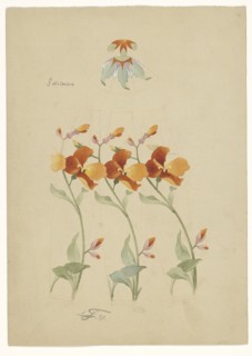 Three segments of a vase painted with poppies, and a lid painted with leaves, 1897. Creator: Anatole-Alexis Fournier.