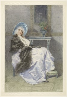 Seated young woman with black shawl and purple skirt, 1860-1892. Creator: Angiolo Achini.