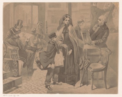 Mother and son with an art dealer, 1857-c.1900. Creator: Anon.