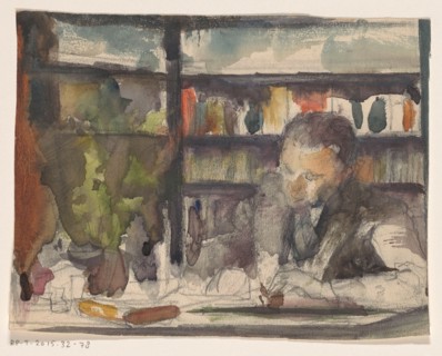 Man behind a desk in a study, 1900-1999. Creator: Anon.