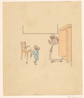 Wife and crying boy by a cupboard, c.1880-c.1910. Creator: Anon.
