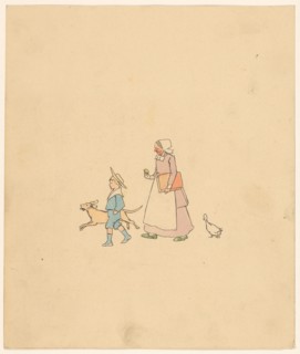 Boy, dog, woman and goose, c.1880-c.1910.  Creator: Anon.
