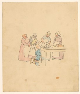Group looks at woman who kneads dough, c.1880-c.1910. Creator: Anon.