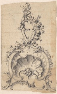 Rocaille-boning with a shell, volutes and flowers, c.1750. Creator: Anon.