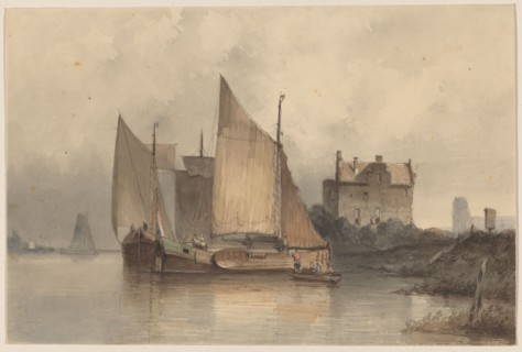 River view with a sailing ship, 1813-1866.  Creator: Antonie Waldorp.