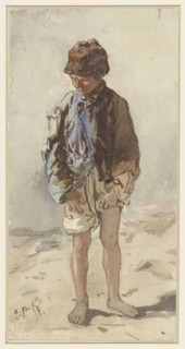 Hungarian boy, barefoot and with a fur hat on, 1859. Creator: August von Pettenkofen.