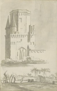 Exterior of a church and a landscape with hut, c.1780-c.1800. Creator: Bernhard Heinrich Thier.