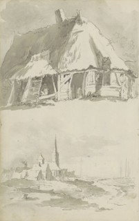 Barn and view of a city on the water, c.1780-c.1800. Creator: Bernhard Heinrich Thier.