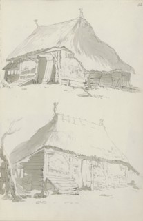 Farm buildings with thatched roofs, c.1780-c.1800.  Creator: Bernhard Heinrich Thier.
