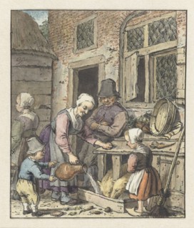 Farmer's family feeding the pigs, 1758-1808. Creator: Christina Chalon.