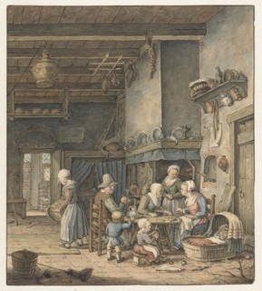 Interior with farming family around the table, 1758-1808. Creator: Christina Chalon.