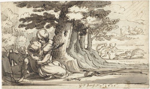 Venus and Adonis engaged in a hug, 1616. Creator: Gerard ter Borch I.