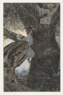Man in a tree is grabbed by a snake, 1910 or earlier.  Creator: Louwerse, H.C..