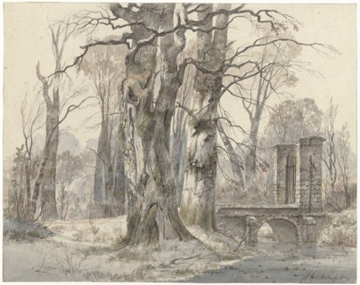 Winter landscape with gate between trees, 1835. Creator: Hendrik Gerrit ten Cate.