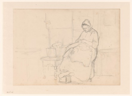 Seated woman with sewing work, 1836-1896.  Creator: Hendrik Valkenburg.