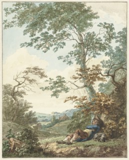 Sleeping man with dog under a tree, 1754-1820. Creator: Hermanus Numan.