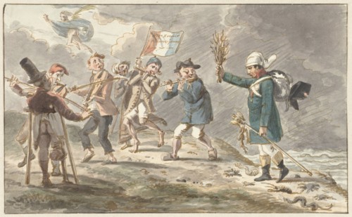 Cartoon on the retreat of Napoleon from Russia, 1812-1814. Creator: Jacob Smies.
