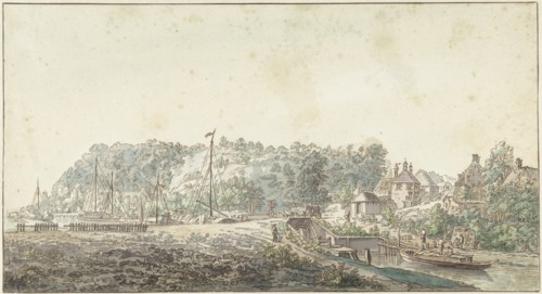 The lock at the Grebbe between Rhenen and Wageningen, 1749. Creator: Jacob van Liender.