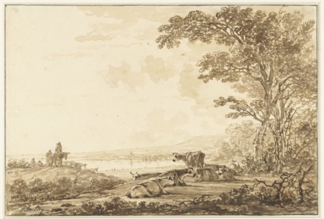 River landscape with resting cattle, 1766-1815. Creator: Jacob van Strij.