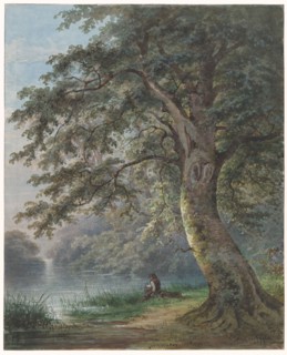 Angler under a large tree near a pond, 1882. Creator: Jan David Geerling Grootveld.