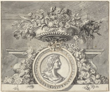 Vase with flowers, and a medallion, c.1692-c.1749. Creator: Jan van Huysum.