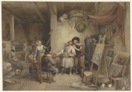 Adriaen Brouwer with his student J. van Craesbeek, 1838. Creator: Jean-Baptiste Madou.