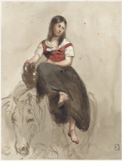 Woman sitting on a horse with jug, 1841-1857. Creator: Johan Daniel Koelman.