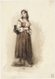 Standing girl carrying a jug on her back, 1841-1857. Creator: Johan Daniel Koelman.