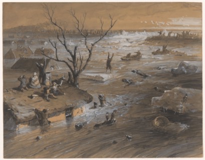 Dyke breach in Brakel, January 4, 1861, (1861).  Creator: Jan Hendrik Weissenbruch.
