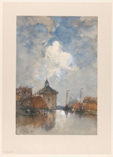 Harbour view with ships and a round tower, 1895. Creator: Johannes Gysbert Vogel.