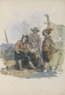 Three men on a quay, 1837-1881. Creator: Johannes van Hove.