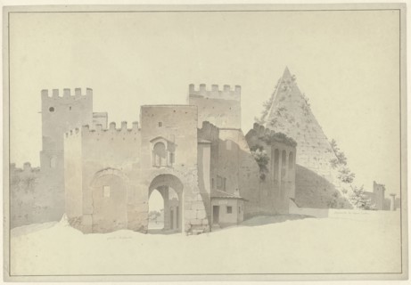 The Porta San Paolo and the Pyramid of Cestius in Rome, c.1809-c.1812. Creator: Josephus Augustus Knip.