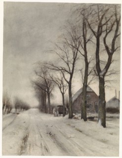 Winter landscape with farmhouse and row of trees, 1860-1892. Creator: Louis Apol.