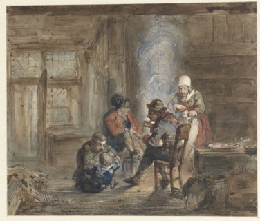 Interior with a family around a fireplace, 1849-1892. Creator: Matthijs Maris.