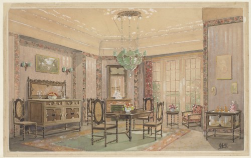 Dining room with matte seats, c.1925. Creator: Monogrammist HK.
