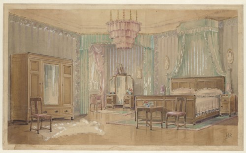 Bedroom with oval portraits, c.1925. Creator: Monogrammist HK.