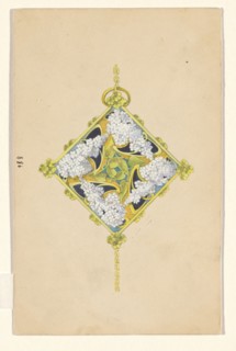 Design for a pendant with flower branches of lilacs, enamelled gold, c.1905. Creator: Paul Louchet.