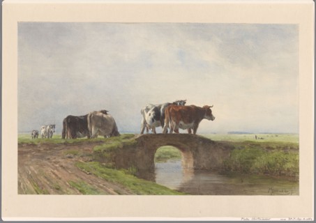 Cows on a stone bridge, 1838-1892. Creator: Pieter Stortenbeker.