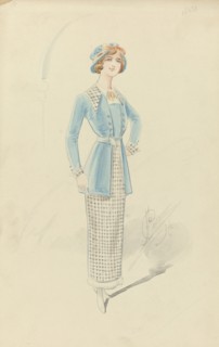 Young woman in black and white checkered ensemble, 1914. Creator: Price.