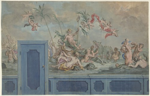Design for a wall decoration with Neptune and entourage, 1751. Creator: Ruik Keyert.