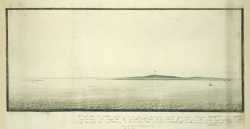 View of Robben Island from a distance of one hour south south-east from the shore, 1777. Creators: Robert Jacob Gordon, Johannes Schumacher.