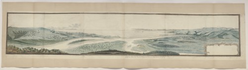 Panorama of Plettenberg Bay, seen from an elevation at the mouth of the Keurbooms River, 1778. Creators: Robert Jacob Gordon, Johannes Schumacher.